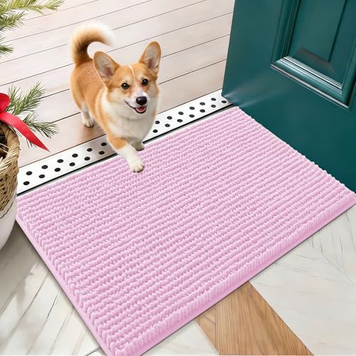 OLANLY Dog Door Mat for Muddy Paws 24x16, Extra Absorbent Chenille Mud Mat - color: Pink, size: 24" X 16"