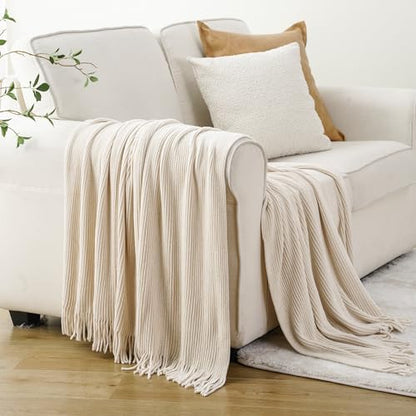 BATTILO HOME Beige Throw Blanket for Couch, 50"x60" - color: Chenille-beige, size: 50 x 60 in.