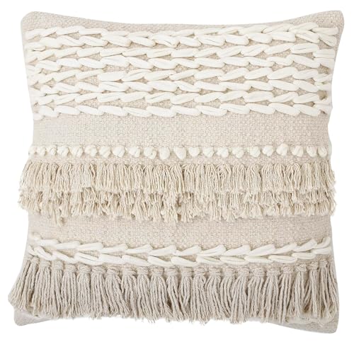 · REDEARTH · Boho Handwoven Throw Pillow Cases - Contructed Frill Natural - color: Contructed Frill Natural, size: 18" x 18" (Pack of 2)