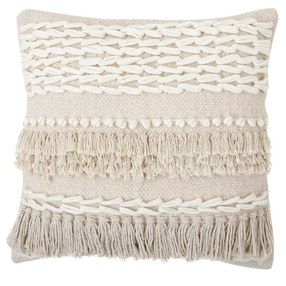 · REDEARTH · Boho Handwoven Throw Pillow Cases - Contructed Frill Natural - color: Contructed Frill Natural, size: 18" x 18" (Pack of 2)