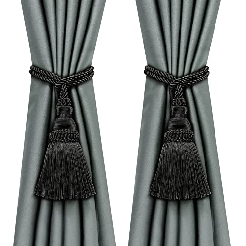 2 Pack Curtain Tie Backs Rope Tassels for Curtain Holdback - color: Black, size: 2p