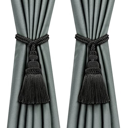 2 Pack Curtain Tie Backs Rope Tassels for Curtain Holdback - color: Black, size: 2p