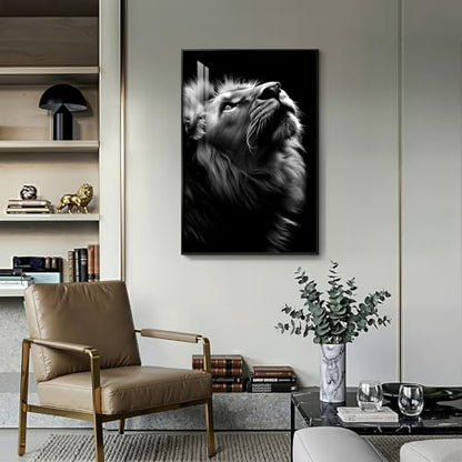 Framed Modern Black and Gray Lion Animal Wall Art, 1 Piece 24x36 In - color: Black and Grey