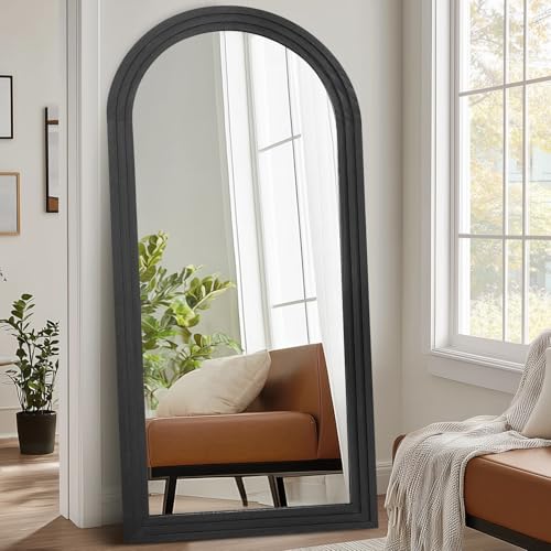 71x32 Arched Full Length Mirror, Solid Wood 3 Layer Frame, Black - color: Black-3 Layer-ar Frame, size: 71"L x 32"W