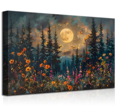 KecKoth Full Moon Forest Canvas Wall Art 16x24Inch - color: Canvas Moon, size: 24"L x 16"W