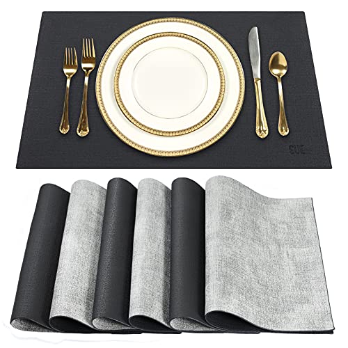 SUEH DESIGN Leather Placemats Table Mats Set of 6, Black & Gray - color: B:black & Gray