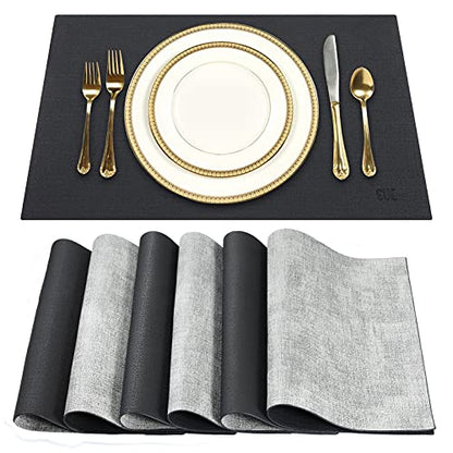 SUEH DESIGN Leather Placemats Table Mats Set of 6, Black & Gray - color: B:black & Gray