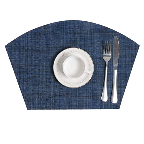 SHACOS Wedge Placemat Set of 4 Non Slip Heat Resistant Woven Vinyl Round Table Placemats Circle Table Mats Wipe Clean Indoor Outdoor (4, Blue Black) - color: Blue Black