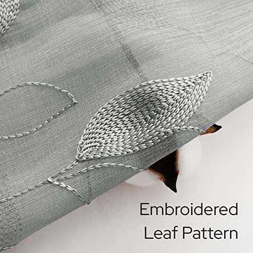 HOMEIDEAS Grey Kitchen Sheer Curtains Leaf Embroidered, 30x24, 2 Panels - color: 3-grey, size: 30"W x 24"L (Pack of 2)