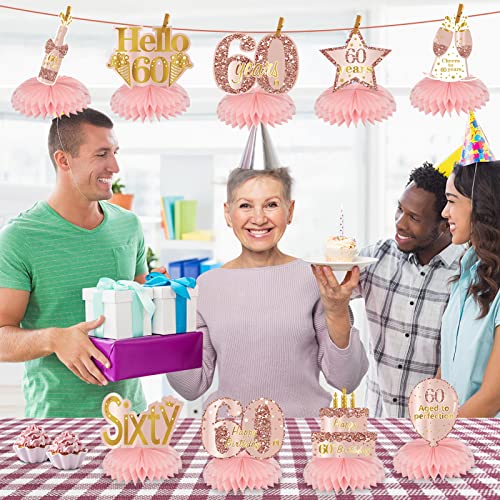 Turypaty Happy 60th Birthday Honeycomb Table Centerpieces Decorations Women - style: Pink Rose Gold 60th