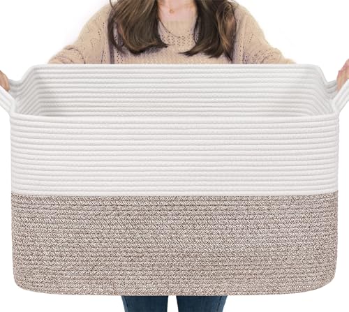 Goodpick 75L Extra Large Woven Blanket Basket, 22" x 17" x 12", Brown - color: Brown, size: 22"L x 17"W x 12"H