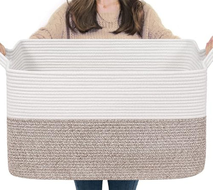 Goodpick 75L Extra Large Woven Blanket Basket, 22" x 17" x 12", Brown - color: Brown, size: 22"L x 17"W x 12"H