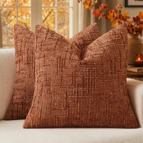 MIULEE Chenille Textured Fall Throw Pillow Covers Burnt Orange 16x16 - color: Burnt Orange, size: 16" x 16" (Pack of 2)