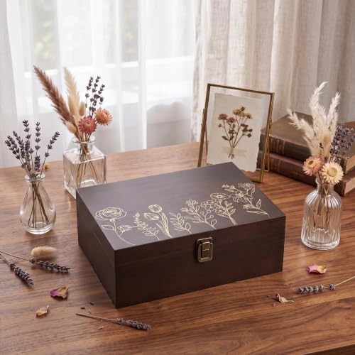 Marsui Wildflower Wooden Keepsake Box, 10.6 x 7.7 x 3.9 Inch Decorative Box