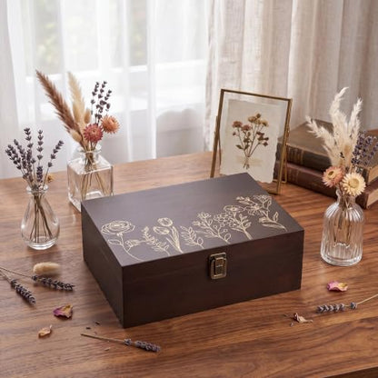 Marsui Wildflower Wooden Keepsake Box, 10.6 x 7.7 x 3.9 Inch Decorative Box