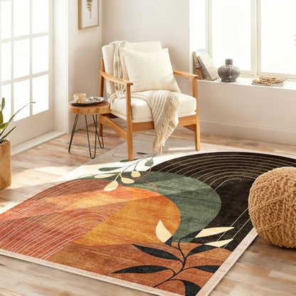 MUJOO 3x5 Washable Rugs Boho Area Rug Low Pile Non Slip Mid Century Modern - color: Terracotta（modern）, size: 3' x 5' (Rectangular)