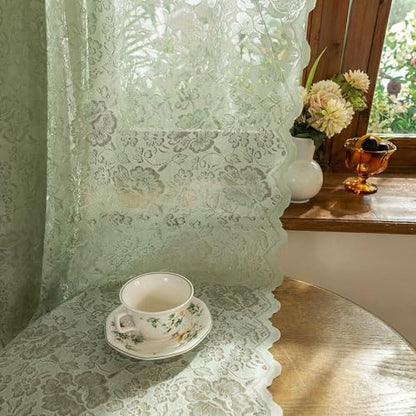 Boho Floral Lace Sheer Curtains, 52x63 Sage Green, Grommet Panels - color: Green, size: 52"W x 63"L (Pack of 2)