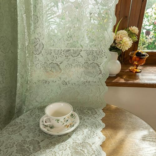 Boho Lace Sheer Curtains, 52x96 Sage Green, Grommet 2 Panels - color: Green, size: 52"W x 96"L (Pack of 2)