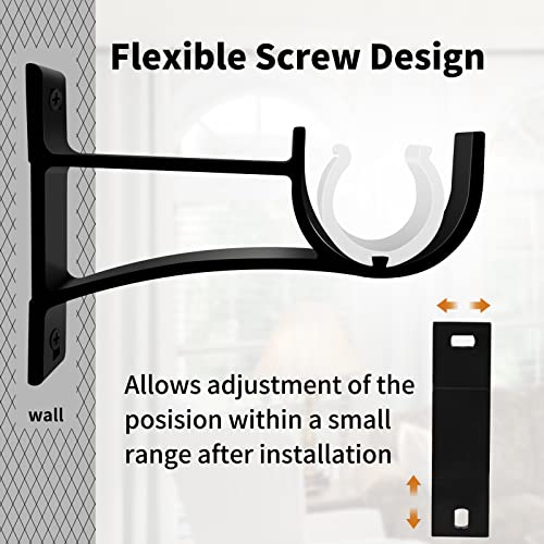 KOLAKO Curtain Rod Bracket, Curtain Rod Holder Hooks for 1 Inch Dia Rod - color: Black, size: Set of 4