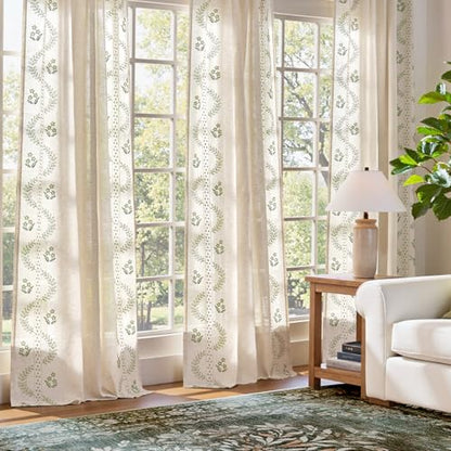 jinchan Floral Linen Curtains 108 Inch Farmhouse Back Tab 2 Panels - color: Sage, size: 50"W x 108"L (Pack of 2)