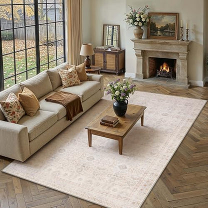 8x10 Apricot Area Rug Neutral Distressed Carpet - color: Accent | Beige Multi, size: 8' x 10' (Rectangular)