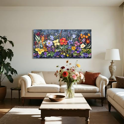crmotu Nature Oversized Wall Art, Watercolor Wildflower Pictures 29"x57" - color: Purple and Gold, size: 57"L x 29"W