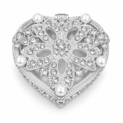 Silver Heart Jewelry Trinket Box Crystal Rhinestone jewellery Box - color: silver_Heart