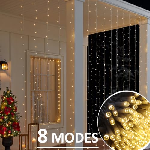 Solhice LED Curtain Lights Outdoor 30ft x10ft, 720 LED Plug in Hanging String Lights Indoor, Twinkle Light Backdrop for Outside Wedding Bedroom Décor, Warm White (Not Connectable) - color: Warm White, size: 30ft x 10ft