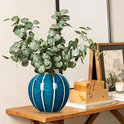Ceramic Flower Vase, 6.3 Inch Blue and White Chinoiserie Ceramic Vases - size: 6.3 inches