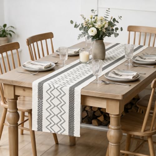 Artoid Mode Dark Grey Stripe Diamond Woven Table Runner 12x36 Inch - color: Dark Grey, size: 12" x 36", Table Runner