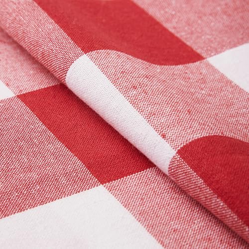 Encasa XO Table Runner, Woven Cotton Dining Linens 13"x72" Red - color: Buffalo Red Checks, size: 13x72 in