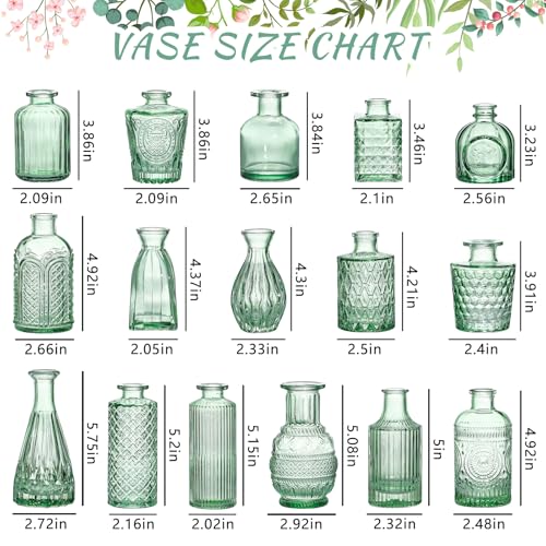 SUPMIND Glass Bud Vase Set, 16pcs Green Small Flower Vases for Centerpieces - color: Green