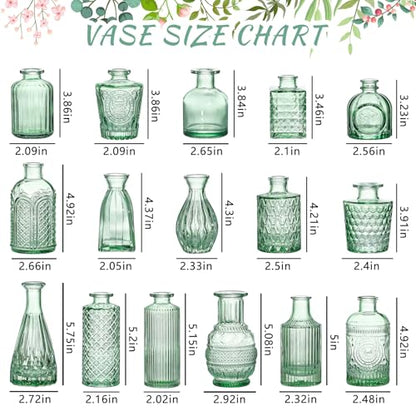 SUPMIND Glass Bud Vase Set, 16pcs Green Small Flower Vases for Centerpieces - color: Green