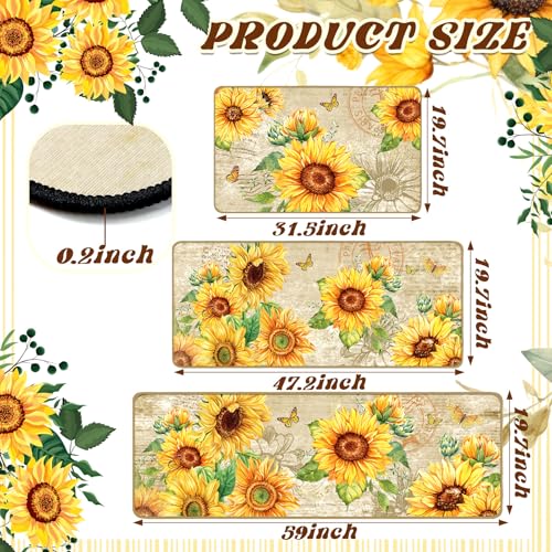 Fourluoo 3 Pcs Sunflower Kitchen Rugs and Mats Set - color: Light Pattern
