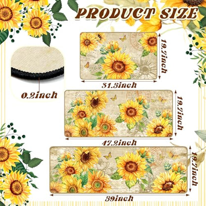 Fourluoo 3 Pcs Sunflower Kitchen Rugs and Mats Set - color: Light Pattern