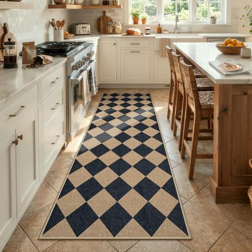 Lahome Checkered Easy Jute Non Slip Kitchen Runner, 2'6"x8' Washable Hallway Runner Rug Outdoor Black Carpet for Entryway Indoor, Checkerboard Indoor Outdoor Carpet for Hallway 8ft Entry - color: Black/Checkerboard -2, size: 2'6" x 8' (Runner)