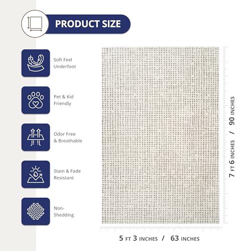 Abani Cream/Brown Area Rug – 5' x 8' – Oliver Collection – Crosshatch Pattern – Non-Shedding, Easy to Clean – Durable for Living Room, Bedroom, or Office, Pet & Child Friendly - color: Cream/Brown, size: 5' x 8' (Rectangular)