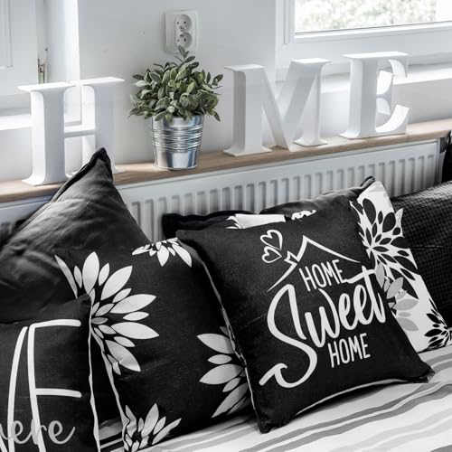 Flutesan 12 Pcs Pillow Covers 18x18 Geometric Linen for Couch, Black - color: Black