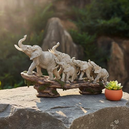 Comfy Hour 14 Inch Elephant Statue, African Family Figurine - color: Gray Elephants With Weathered Cliff Base