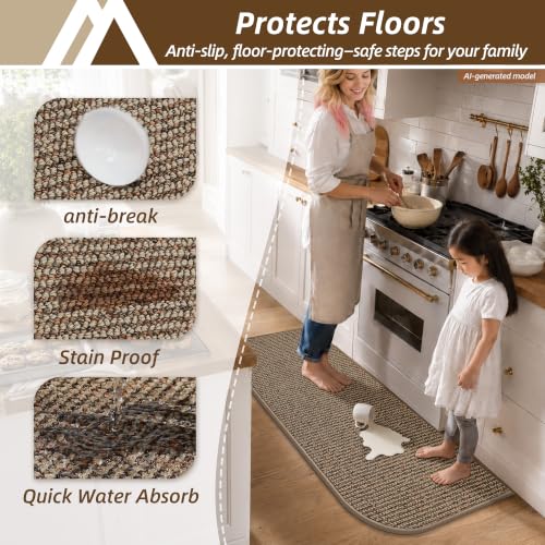 COSY HOMEER Half Moon Kitchen Rug Non-Slip Washable Kitchen Sink Mat - color: Beige, size: 17" × 48" (Semicircular)