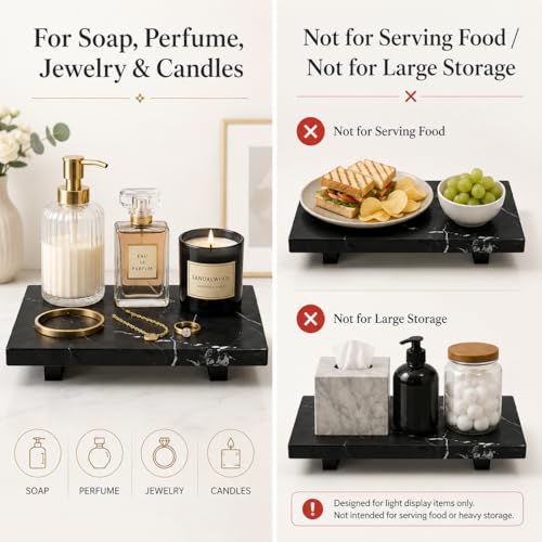 Small Black Marble Soap Dispenser Pedestal Tray 9.84 in - color: Black Marble-9.84 in