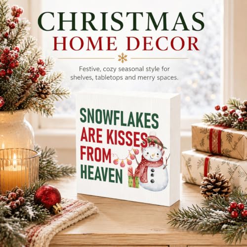 Snowflakes Are Kisses From Heaven Wood Box Sign, Winter Snowman Decor - color: Style 24