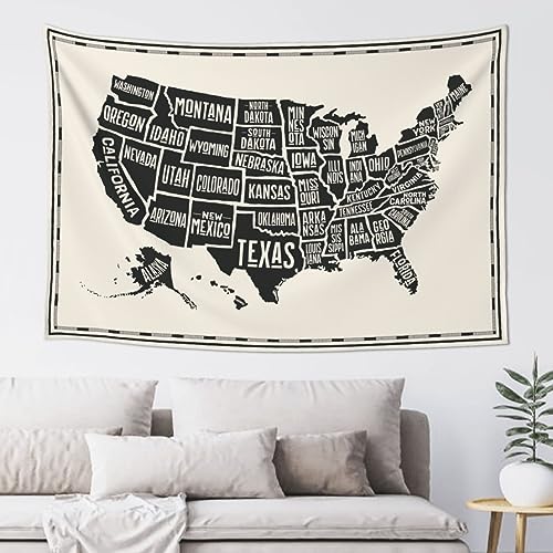 mutakin Us Map Tapestry Wall Hanging Aesthetic For Bedroom Living Room Dorm 60 x 40 in - color: Black2
