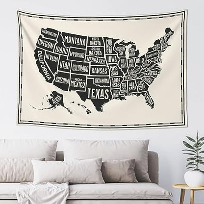 mutakin Us Map Tapestry Wall Hanging Aesthetic For Bedroom Living Room Dorm 60 x 40 in - color: Black2