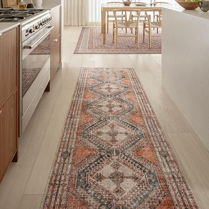 Knot Tangelo 3' x 10' Orange & Blue Runner Rug - Persian-Inspired Design - size: 3' x 10' (Rectangular)