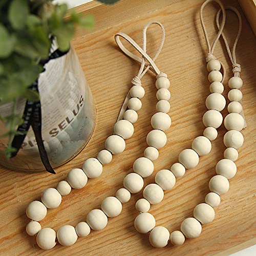 2 Pack Wood Bead Curtain Tieback, Boho Curtain Holdback, Wood - color: Wood Color
