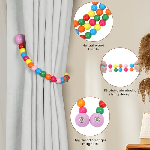 KLOGTSIND Magnetic Curtain Tiebacks, 2 Pack Wood Bead Curtain Holdbacks - color: Multicolor