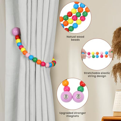 KLOGTSIND Magnetic Curtain Tiebacks, 2 Pack Wood Bead Curtain Holdbacks - color: Multicolor