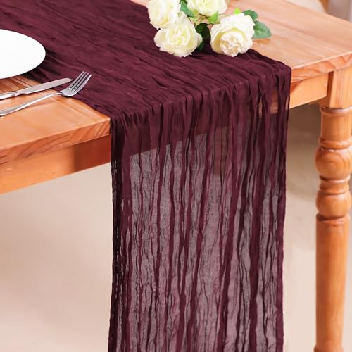 Snowkingdom Burgundy Cheesecloth Table Runner Decor for Christmas 120" - color: Burgundy, size: 10FT/1Pc