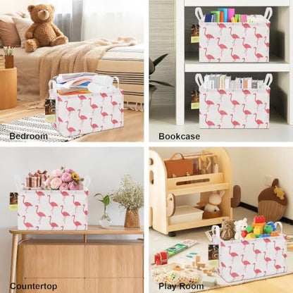 Rectangle Foldable Storage Basket Handles For Home, Flamingo - color: Rectangle Flamingo